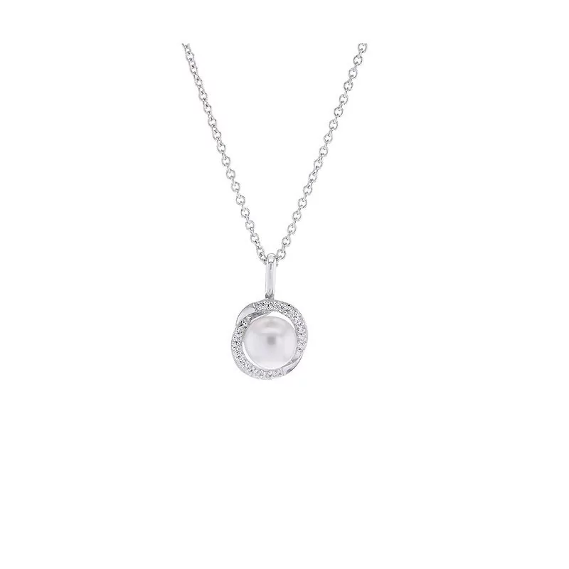 Collier Perle blanche cerclé, et argent 925 millièmes