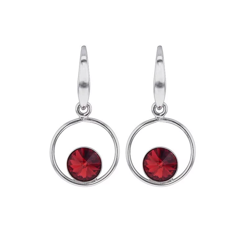 Boucles d'oreilles, Crystal Jewellery, pendantes avec un cristal Rouge.
