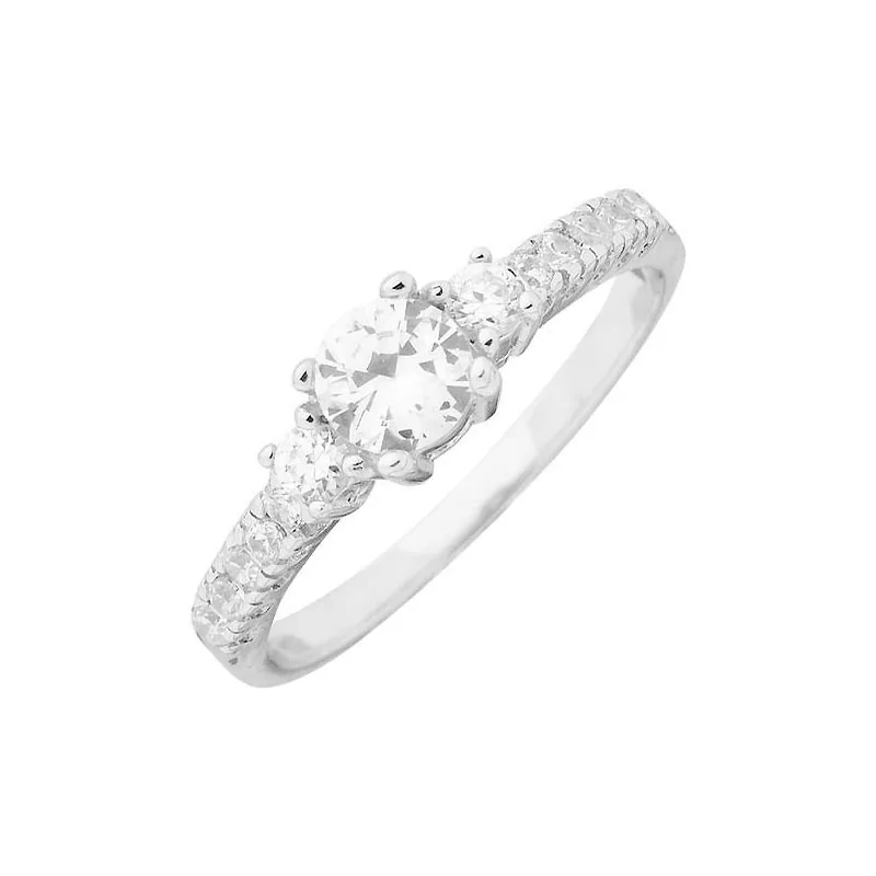Bague Solitaire accompagné, oxydes et argent