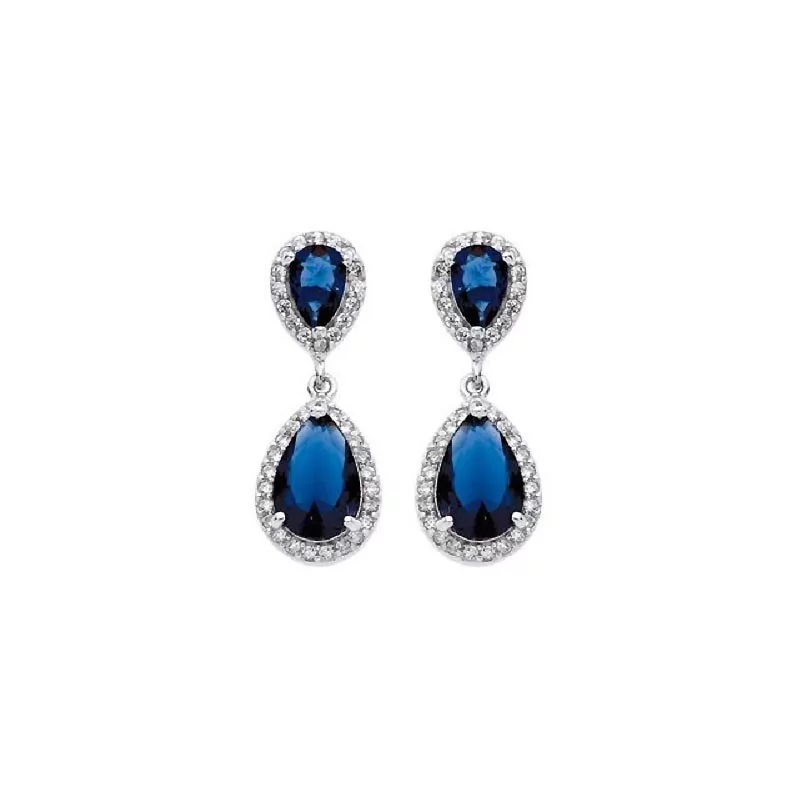 Boucles d'oreilles pendantes pierres bleues et blanches, en argent