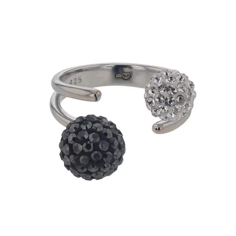 Bague Crystal Jewellery, Boules Noire et blanches