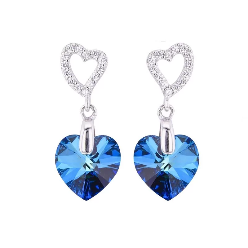 Boucles d'oreilles Crystal Jewellery, Coeur bleu et en argent