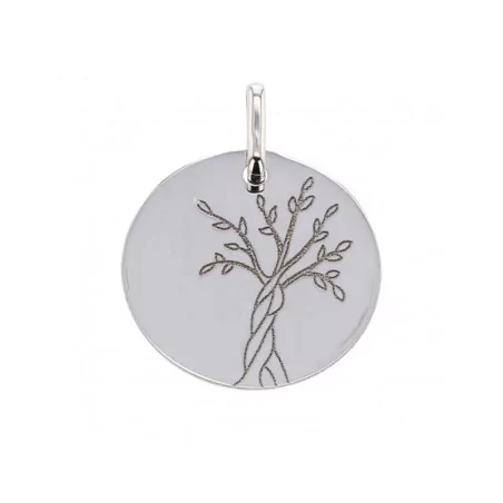 Pendentif Arbre de vie gravé, en or gris
