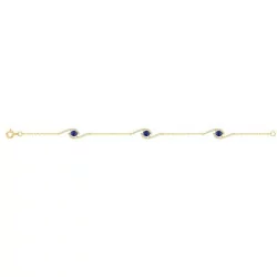 Bracelet 3 pierres bleues, en plaqué or