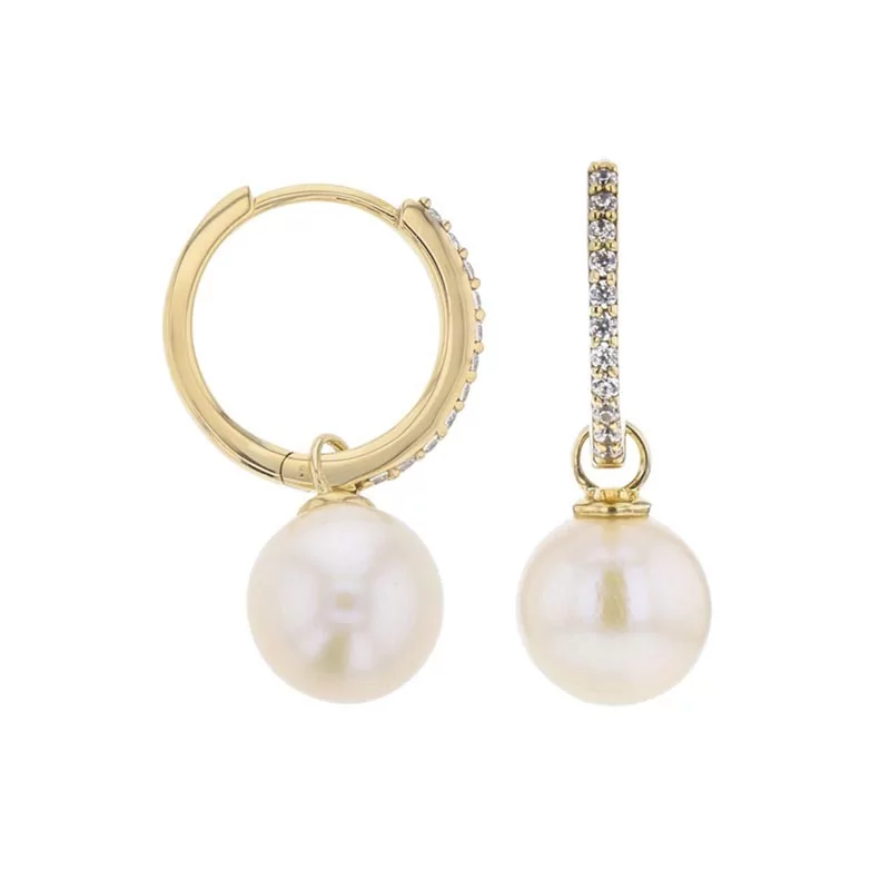 Boucles d'oreilles Créoles avec perle d'eau douce, or 375 millièmes