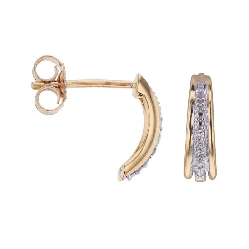 Boucles d'oreilles demi-créoles bicolore avec diamants, et or 375 millièmes