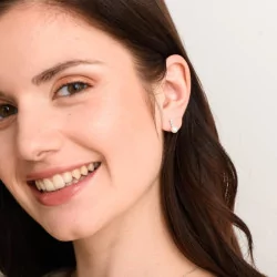 Boucles d'oreilles Perle de culture, oxydes de zirconium et or 375 millièmes