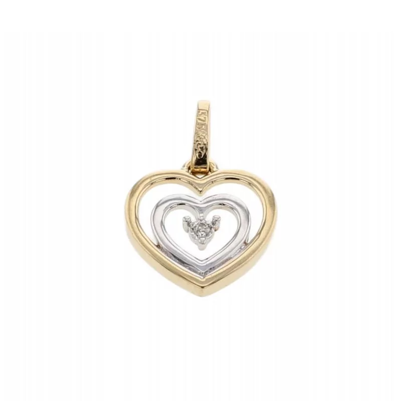 Pendentif Coeur bicolore avec un diamant et or 375 millièmes