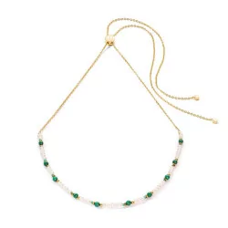 Collier Coeur de Lion, perles blanches et vertes - 1108/10-0500