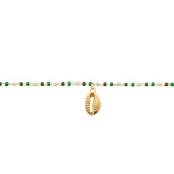 Chaîne de cheville Coquillage, avec des perles vertes et blanches