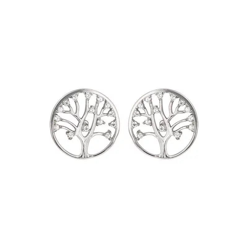 Boucles d'oreilles Arbre de Vie, en argent et parsemé d'oxydes