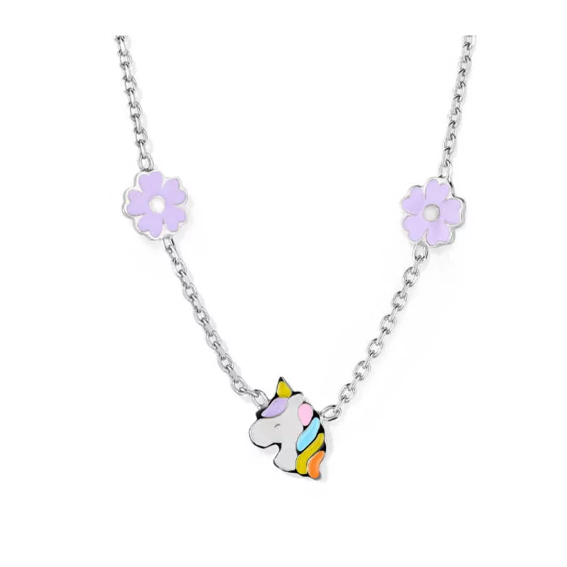 Collier Naiomy Princess, Licorne colorée, en argent