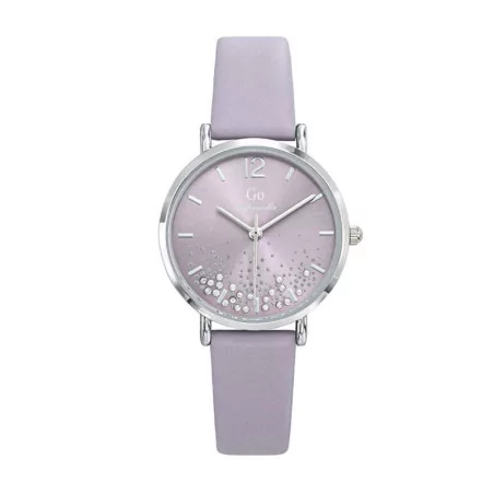 Montre GO, cadran rond mauve et empierré et bracelet en cuir mauve 699456
