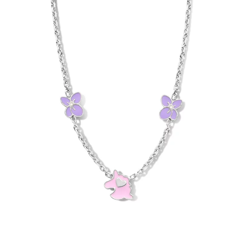 Collier Naiomy Princess, Licorne rose.Collier en argent