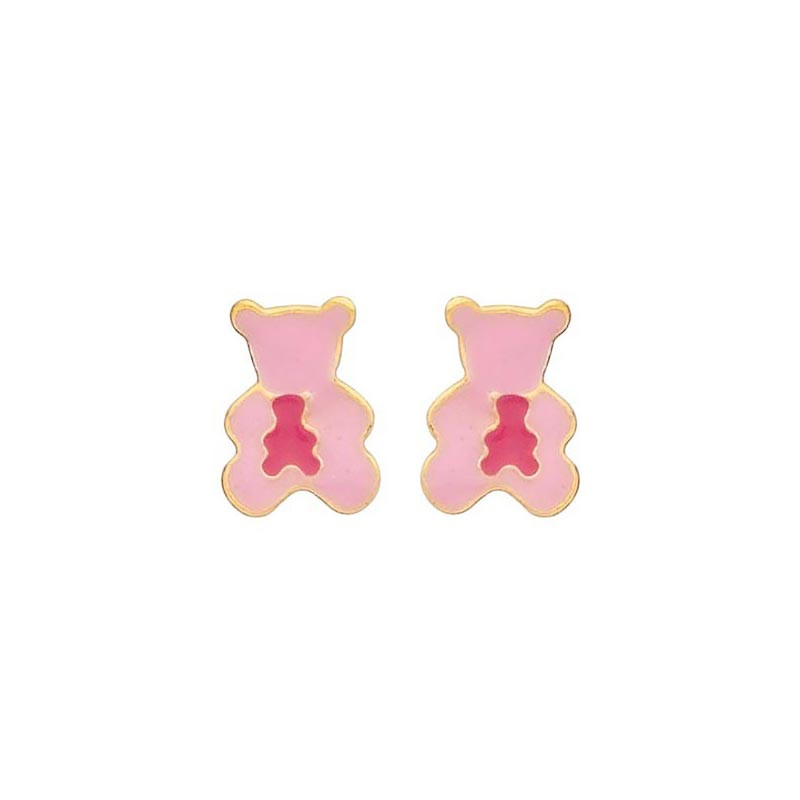 Boucles d'oreilles Ourson avec laque rose