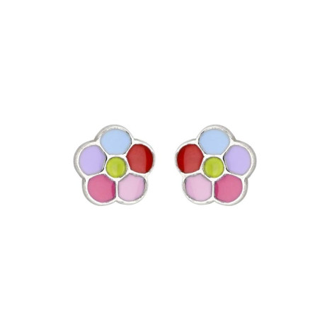 Boucles d'oreilles Fleurs Colorées, en argent