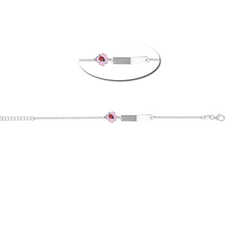 Bracelet Identité Coccinelle avec trèfle pour jeune fille, en argent