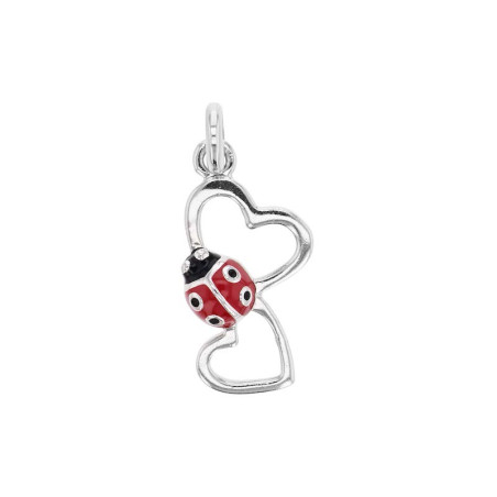Pendentif Coeurs avec Coccinelle, en argent