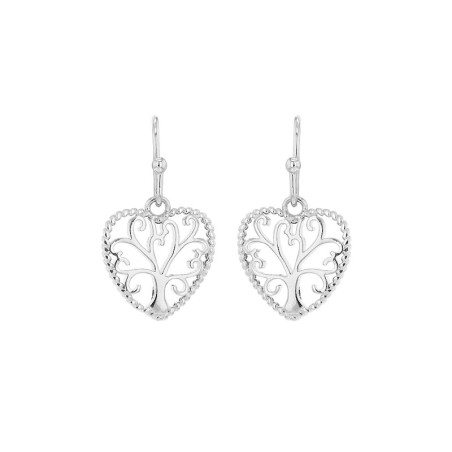 Boucles d'oreilles Coeurs avec arbre de vie, en argent