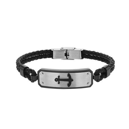 Bracelet Harvey Stone, Ancre de marine, en cuir et acier