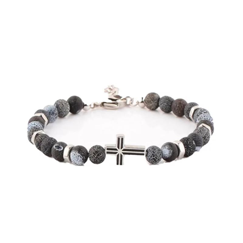 Bracelet Harvey Stone, Croix en acier et agate.