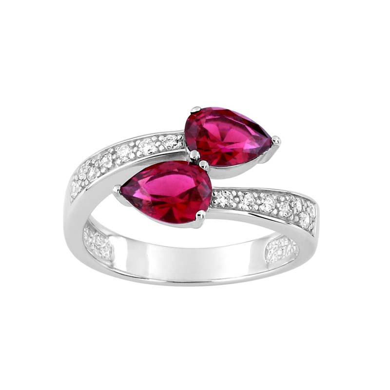 Bague Toi & Moi Rouge, en argent