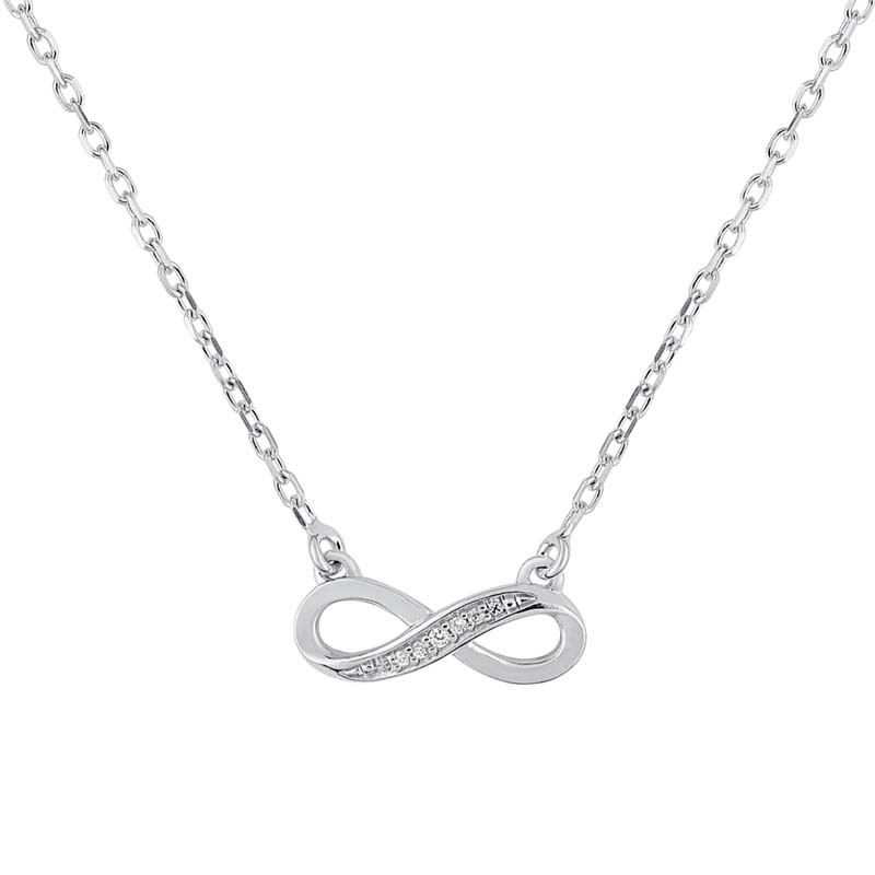Collier Symbole Infini, en argent avec des pierres blanches