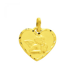 Pendentif Coeur avec Ange de profil, en or 750 millièmes