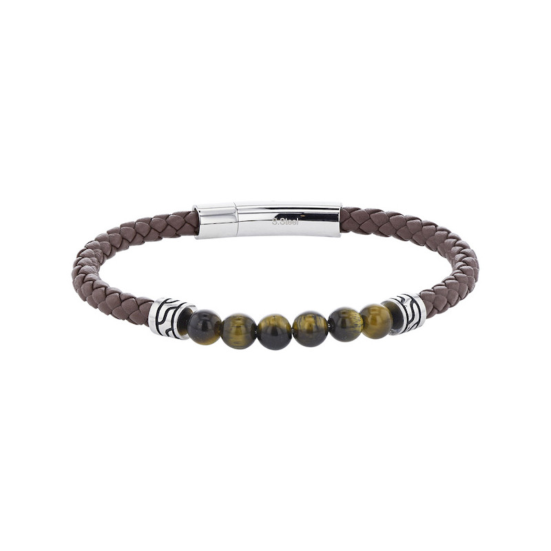 Bracelet Harvey Stone, Oeil de tigre et cuir