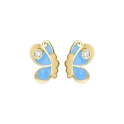 Boucles d'oreilles Papillon bleu, en or 375 millièmes