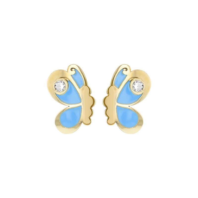 Boucles d'oreilles Papillon bleu, en or 375 millièmes