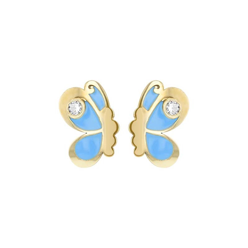 Boucles d'oreilles Papillon bleu, en or 375 millièmes