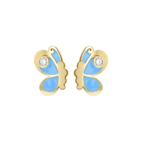 Boucles d'oreilles Papillon bleu, en or 375 millièmes
