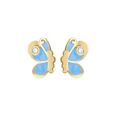 Boucles d'oreilles Papillon bleu, en or 375 millièmes