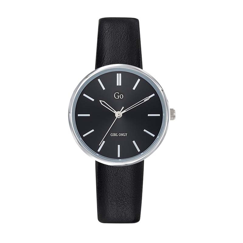 Montre GO Noire, cadran rond noir et bracelet en cuir noir - 699317