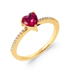 Bague Coeur rouge, en plaqué or