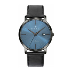 Montre Certus, 611053, cadran bleu, bracelet cuir noir