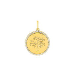 Pendentif Rond Arbre de vie étincelant, en plaqué or et oxydes de zirconium