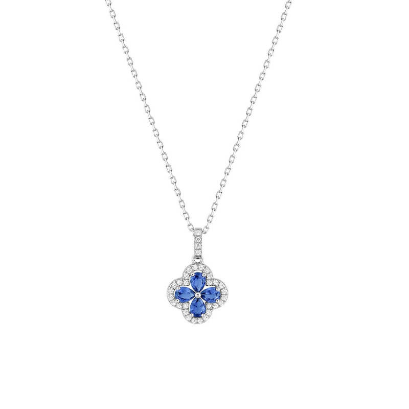Collier Jardin Céleste avec pendentif en oxydes bleus et blancs, en argent