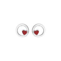 Boucles d'oreilles Rondes avec Coeur rouge et en argent