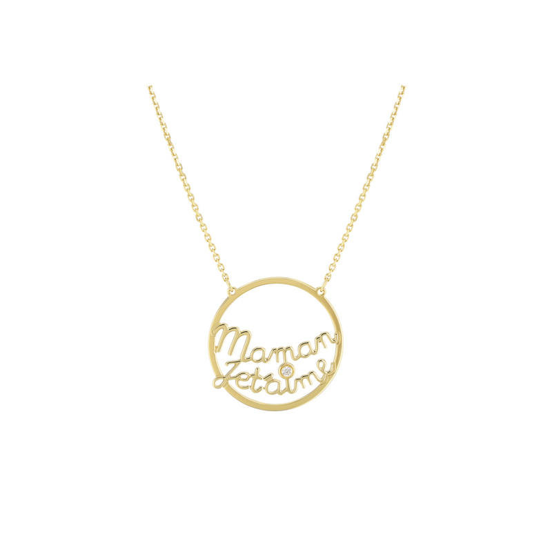 Collier en or jaune avec pendentif Maman Je t'aime