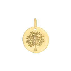 Médaille ronde gravée Arbre de vie en or jaune 375 millièmes.