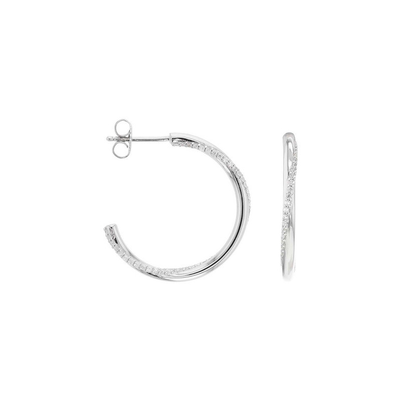 Boucles d'oreille Demi-créoles Étincelantes, en argent avec des oxydes de zirconium