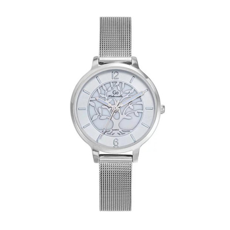 Montre GO cadran rond argenté avec un Arbre de vie et bracelet acier maille milanaise, 695490