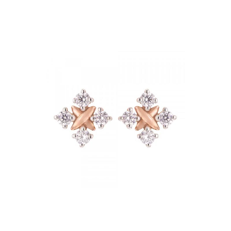 Boucles d'oreilles Croix fantaisie, en or rose et oxydes de zirconium
