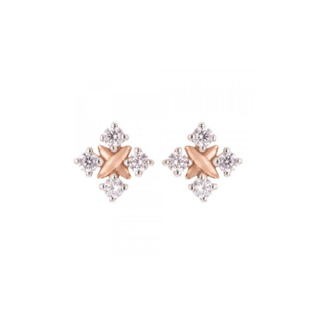 Boucles d'oreilles Croix fantaisie, en or rose et oxydes de zirconium