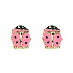 Boucles d'oreilles Coccinelles Roses, laque et en or jaune