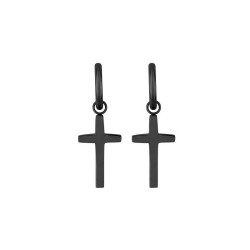 Boucles d'oreilles Créoles Croix en acier noir