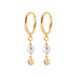Boucles d'oreilles Créoles avec Perle blanche