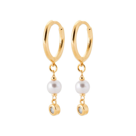 Boucles d'oreilles Créoles avec Perle blanche